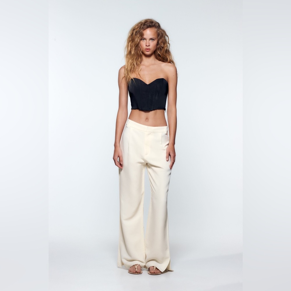 ZARA SATIN EFFECT CORSET STYLE CROP TOP IN BLACK